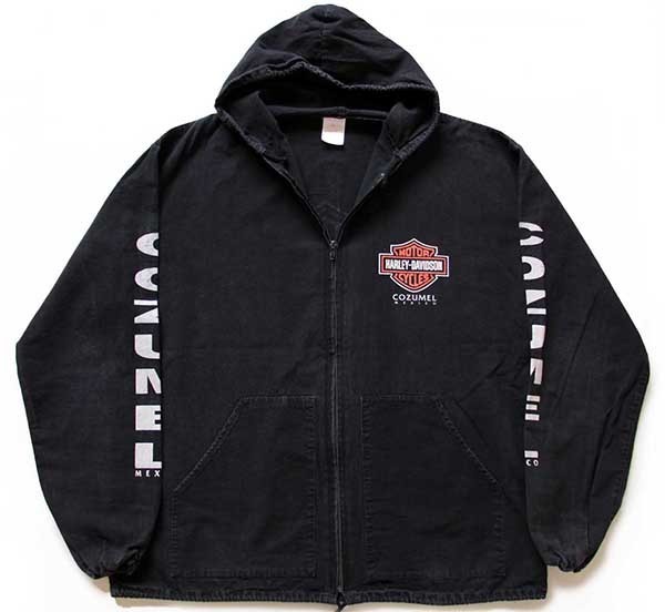 90s HARLEY-DAVIDSONハーレー ダビッドソン ロゴ コットンパーカー 黒 