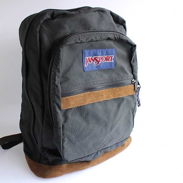 90s USA製 JANSPORTジャンスポーツ ボトムレザー リュックサック 黒☆A ...
