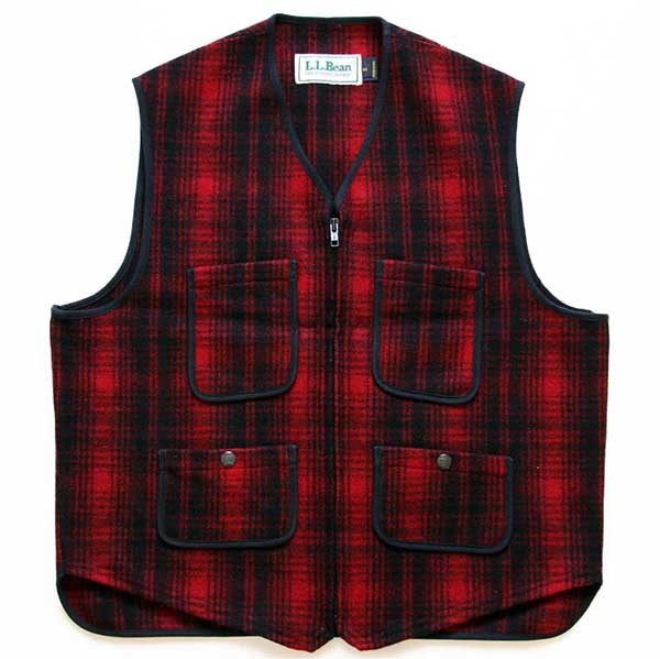 90s USA製 L.L.Bean チェック ウールベスト 赤×黒 M - Sixpacjoe Web Shop
