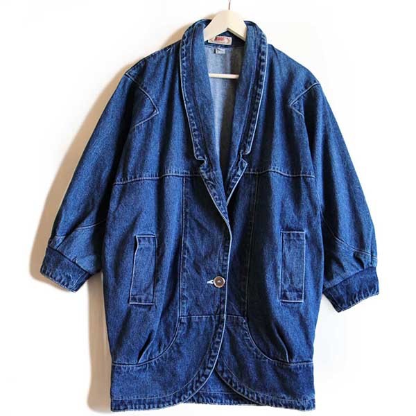 90s USA製 APACHE ドルマンスリーブ ロング デニムジャケット S 
