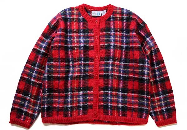 80s PAUL HARRIS DESIGN タータンチェック モヘア ニット カーディガン 