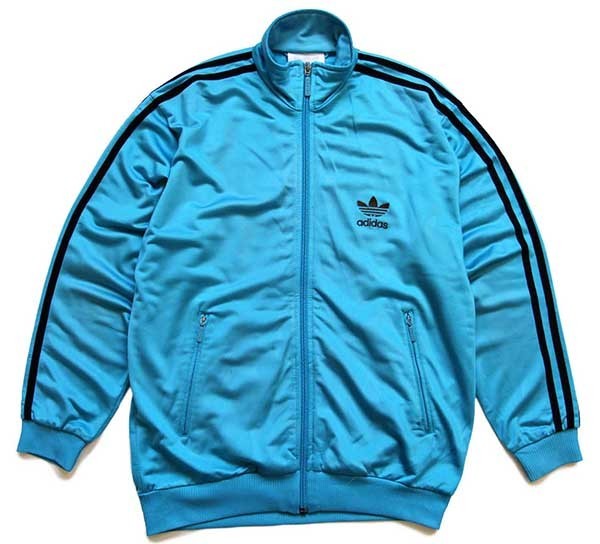 80s adidasアディダス ジャージ ターコイズ×黒 L☆トラックジャケット 