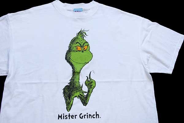 00s USA製 Dr.Seuss Brand Mister Grinch グリンチ コットンTシャツ 白 